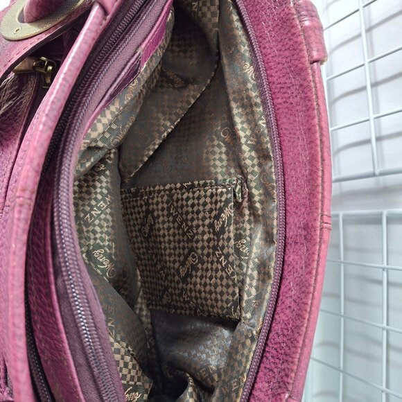 Vintage Wenz Mauve Leather Shoulder Bag Unique Design Zipper Close Large Grommet - Picture 14 of 16